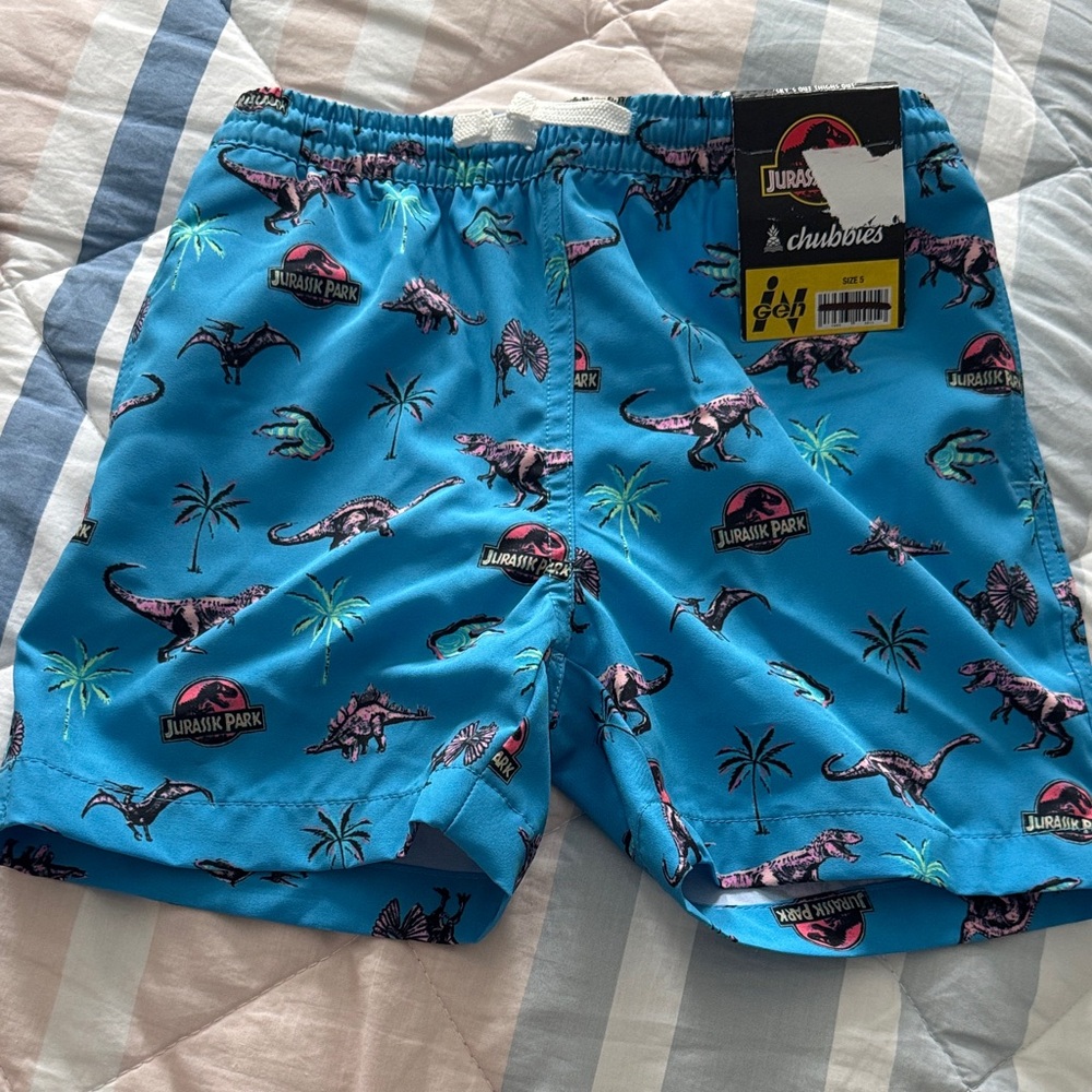 NWT Chubbies Jurassic Park Blue Swim Shorts